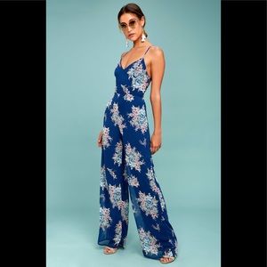 Lulu’s Shea Navy Blue Floral Print Jumpsuit